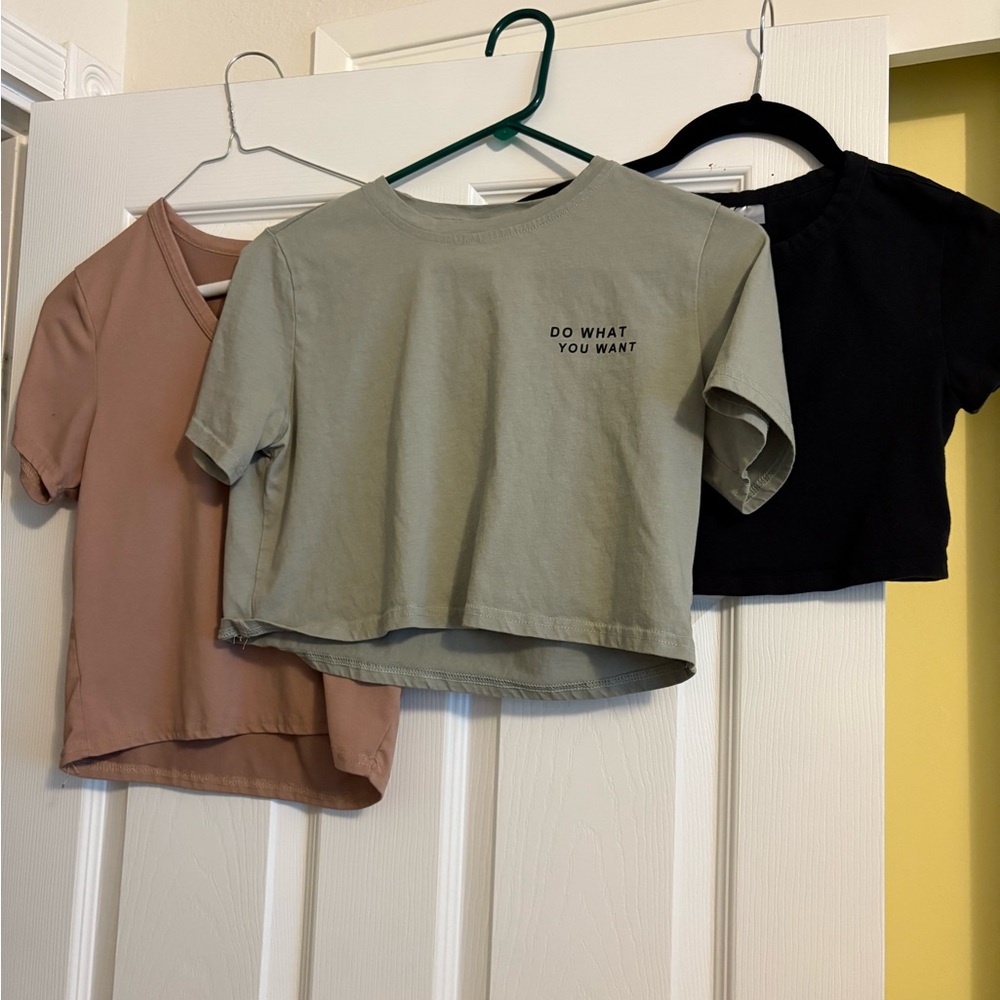 Olivia Rae Crop Top Trio - Black, Green, and Tan